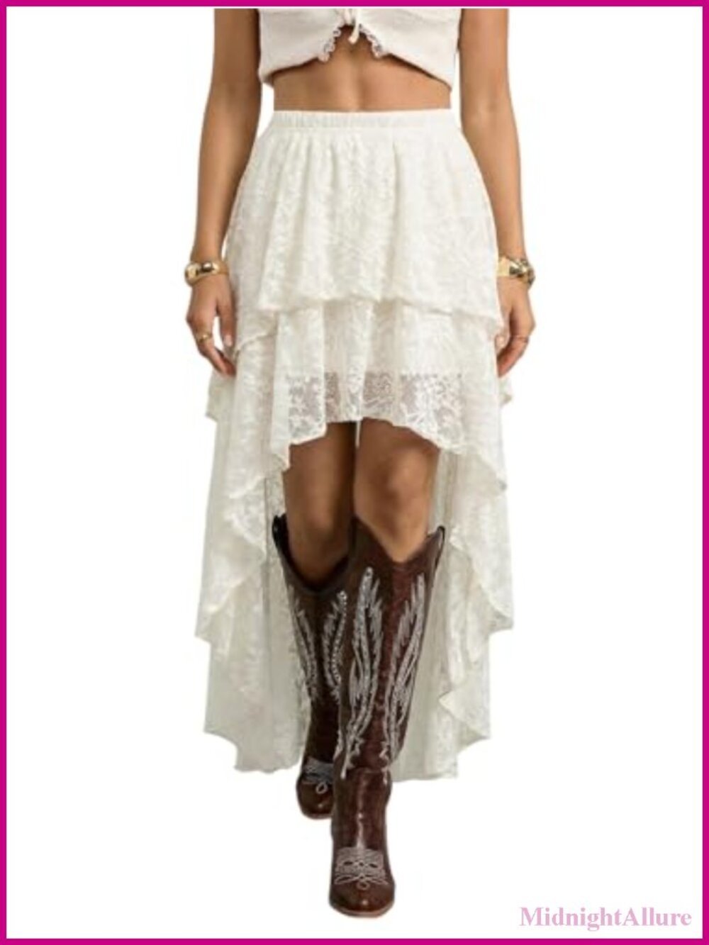 Y2K Lace Ruffle Asymmetrical Maxi Skirt High Stretch Festival
